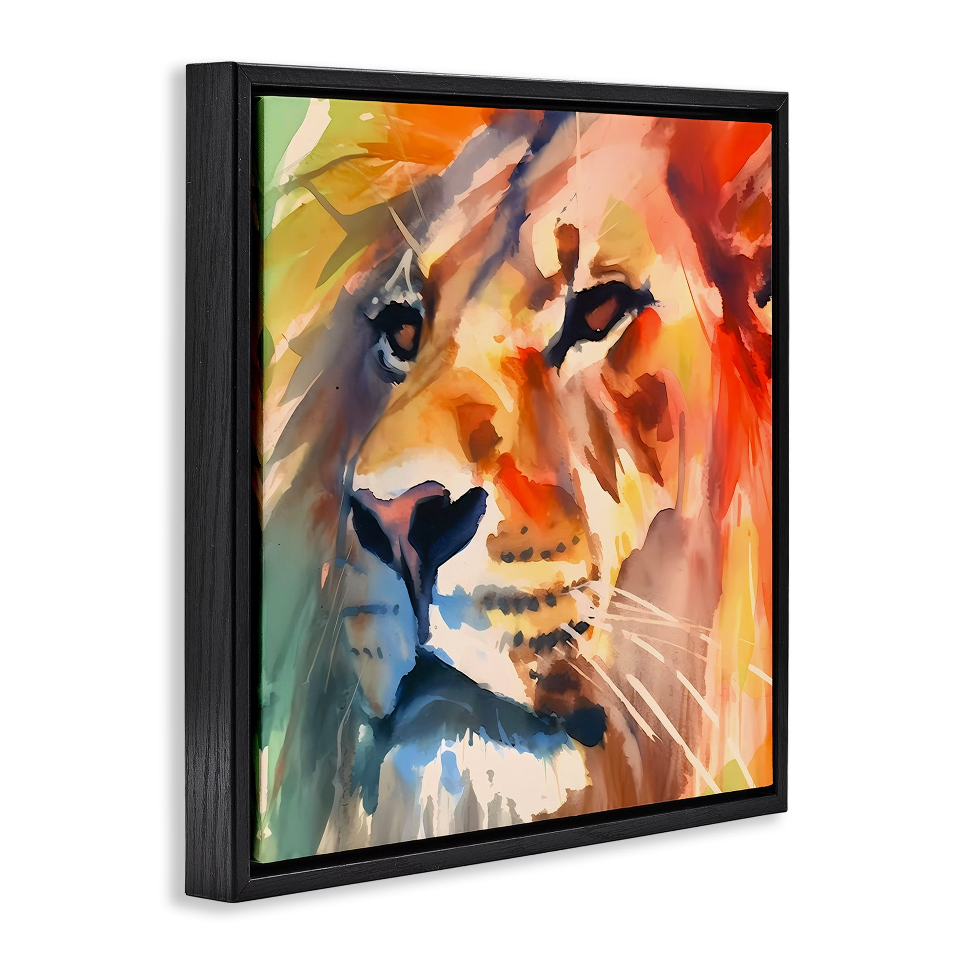 Stupell Industries Strong Lion Gaze Animals & Insects Painting Black Floater Framed Canvas Art Print Wall Art, 25 x 25