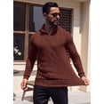thumbnail image 5 of JWD Men Zip Mock Neck Ribbed Long Sleeve Shirts Stretch Fitted Knit Pullover Brown 2XL, 5 of 7