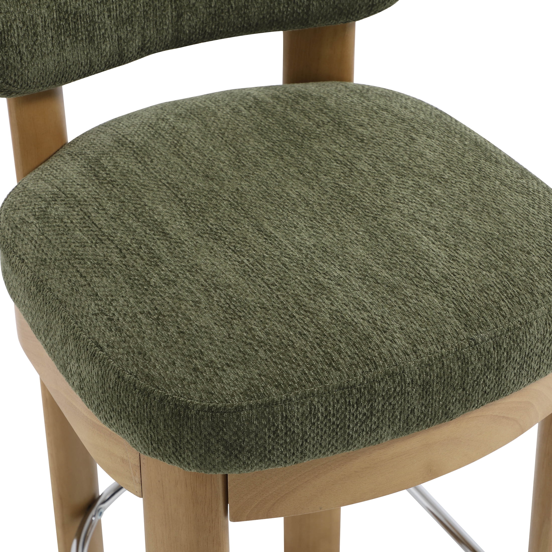 Guyou 26" Bar Stools Set of 4, Modern Chenille Upholstered Counter Height Bar Stools, Farmhouse Armless Bar Chairs with Solid Wood Legs & Padded Back for Kitchen Island/Dining Room Bar, Green
