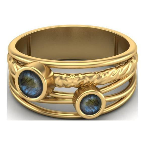 Mooneye 4mm Round Labradorite 925 Sterling Silver Gold Vermeil Dual Stone Women Valentine Ring