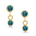 thumbnail image 2 of Gem Stone King 14K Yellow Gold London Blue Topaz Dangling Earrings for Women (0.52 Cttw, Gemstone November Birthstone, Round 3MM), 2 of 4