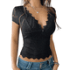 thumbnail image 3 of Tops Cortos de Verano con Cuello en V y Encaje de Corta para Mujer, Ajustados, Estilo Y2K, para Salir. Negro XL, 3 of 8