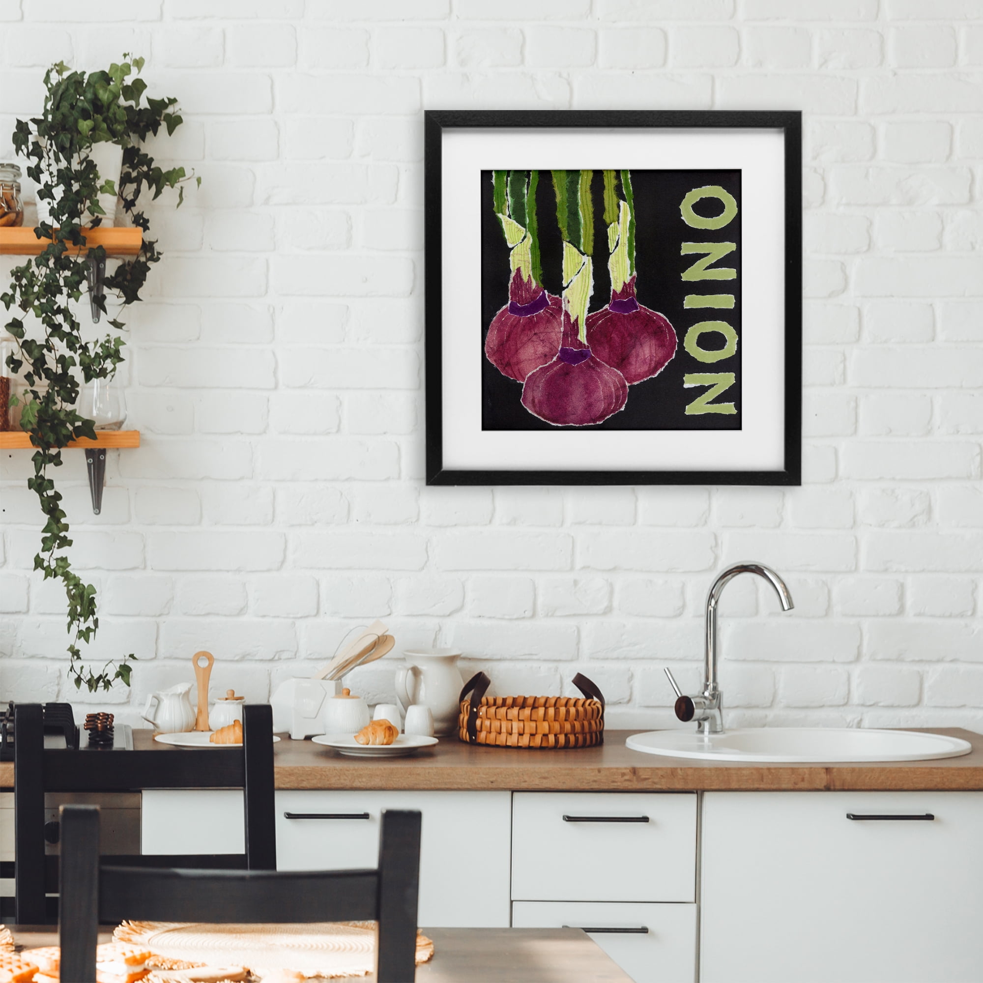 Stupell Industries Collaged Garden Onion Black Framed Print Under Glass, design by Nancy Overton