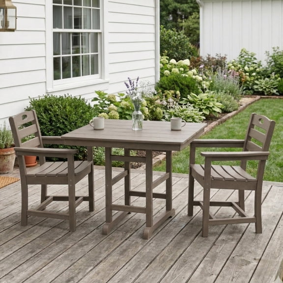 DRNANLIT Brown HDPE 3-Piece Patio Dining Set, Square Table & 2 Armchairs for Outdoor Use