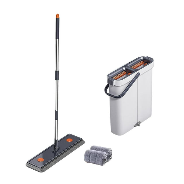 DOLITY Mop and Bucket Set Flat Mop for Under Sofa Hardwood All Floors Types