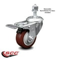 thumbnail image 2 of 3 Inch SS Maroon Polyurethane ½ Inch Threaded Stem Caster with Total Lock Brake, 2 of 2