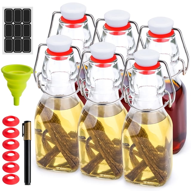 Botellas de vidrio WILLDAN de 4 oz con tapa abatible hermética, paquete de 6