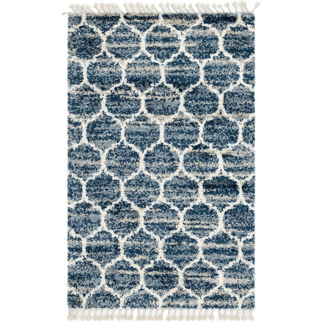 Unique Loom Hygge Shag Geometric Plush & Cozy Rug 5' x 8' Rectangle Blue/Ivory