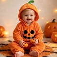 thumbnail image 4 of Xdegoge Newborn Infant Baby Halloween Pumpkin Romper Hooded Fleece Jumpsuit Winking Face Cute Fall Winter Warm Outfit for Boys Girls, 4 of 6