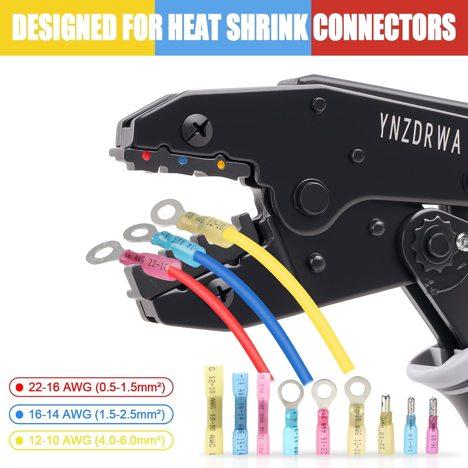 Crimping Tool for Heat Shrink Connectors, Upgraded Wire Crimper Tool, Ratcheting Wire Terminal Crimper - Crimping Pliers - Ratchet Terminal Crimper for 10 to 22 AWG Wire