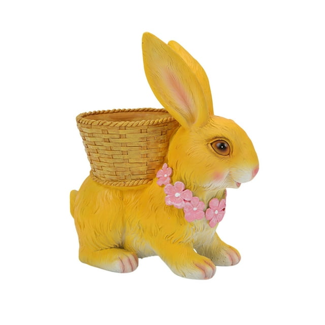 Yellow Outdoor Garden Cartoon Rabbit Bamboo Flower Pot Succulent Planter Creative Balcony Arrangement Landscaping Patio Decor Resin Planter Yellow Color