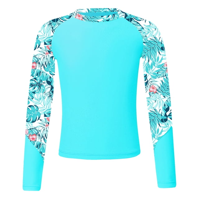Runhomal Maillot de Bain Fille Protection Solaire UPF 50+ Manches Longues Haut de Bain Natation Turquoise 12