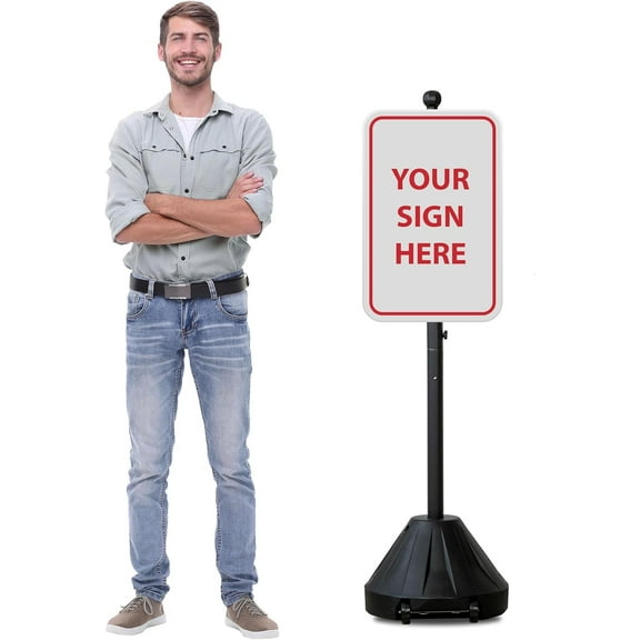 60” Grip N Tip Portable Sign Holder with Wheels | Customizable Sign Display Stand | Metal Sign Holder for Street | Outdoor Signs for Businesses | Office Sign or Yard Holder, Black (1)