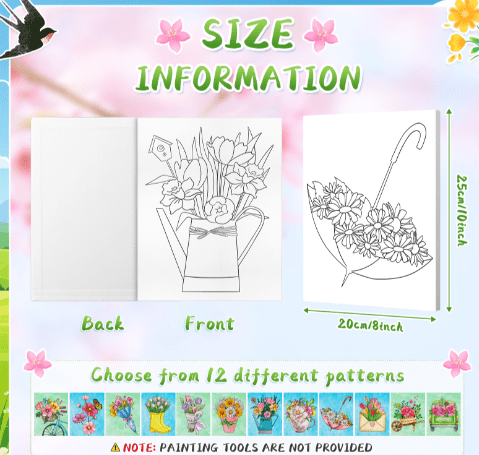 SHegdu 12PCS Pre-Printed Canvas Painting Set, 8x10in Spring Floral Theme Pre-Printed Canvas, with Reference Color Chart, Perfect for DIY Painting and Stress Relief