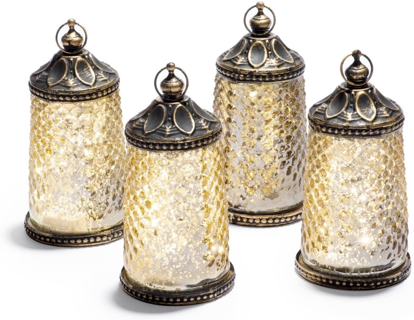 LampLust Tall Gold Mercury Glass Lanterns, Set of 4 4 Inch Lanterns
