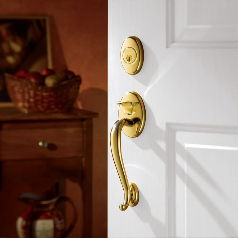 Baldwin Estate Polished Brass Logan Single Cylinder Sectional Handleset  with Classic Round Knob, 85315.003.ENTR