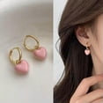 thumbnail image 2 of EOEMY 18K Gold Plated Pink/White Love Heart Huggie Dangle Drop Earrings Womens Jewelry-Pink, 2 of 8
