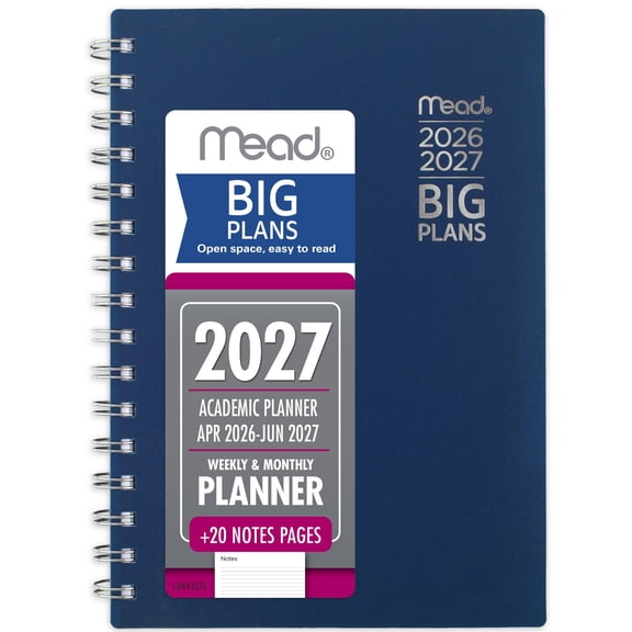 Mead BIG PLANS Academic 2026-2027 Weekly Monthly Planner Navy Small 5 12 x 8 12