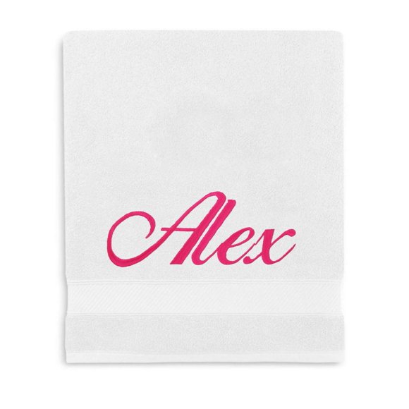 Liberty21 Luxury Bath Towel Embroidered with Custom Personalized Monogram or Name. 100% Cotton. (White)