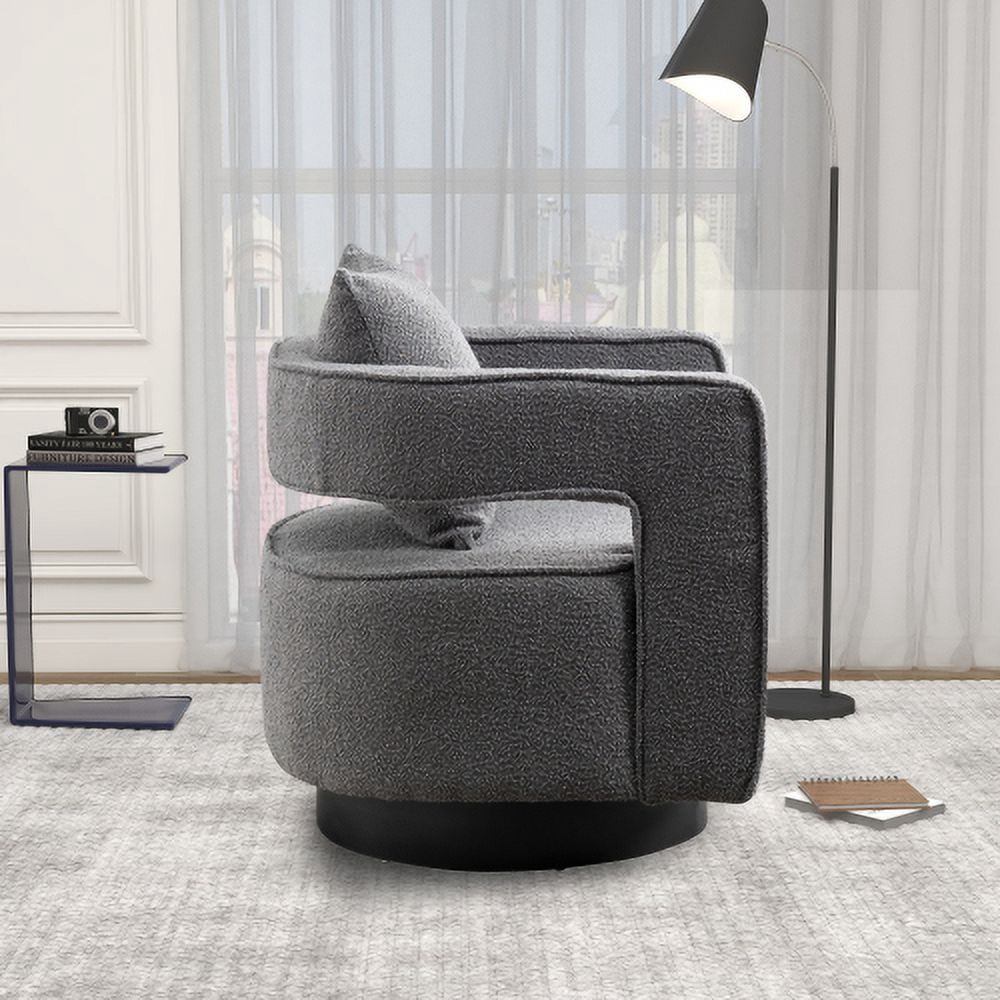 Leumius Swivel Accent Chair with Open Back,Modern Single Sofa Chair With Weathered Base for Nursery Bedroom Living Room Hotel Office, Club Chair Leisure Arm Chair for Lounge,Gray Boucle