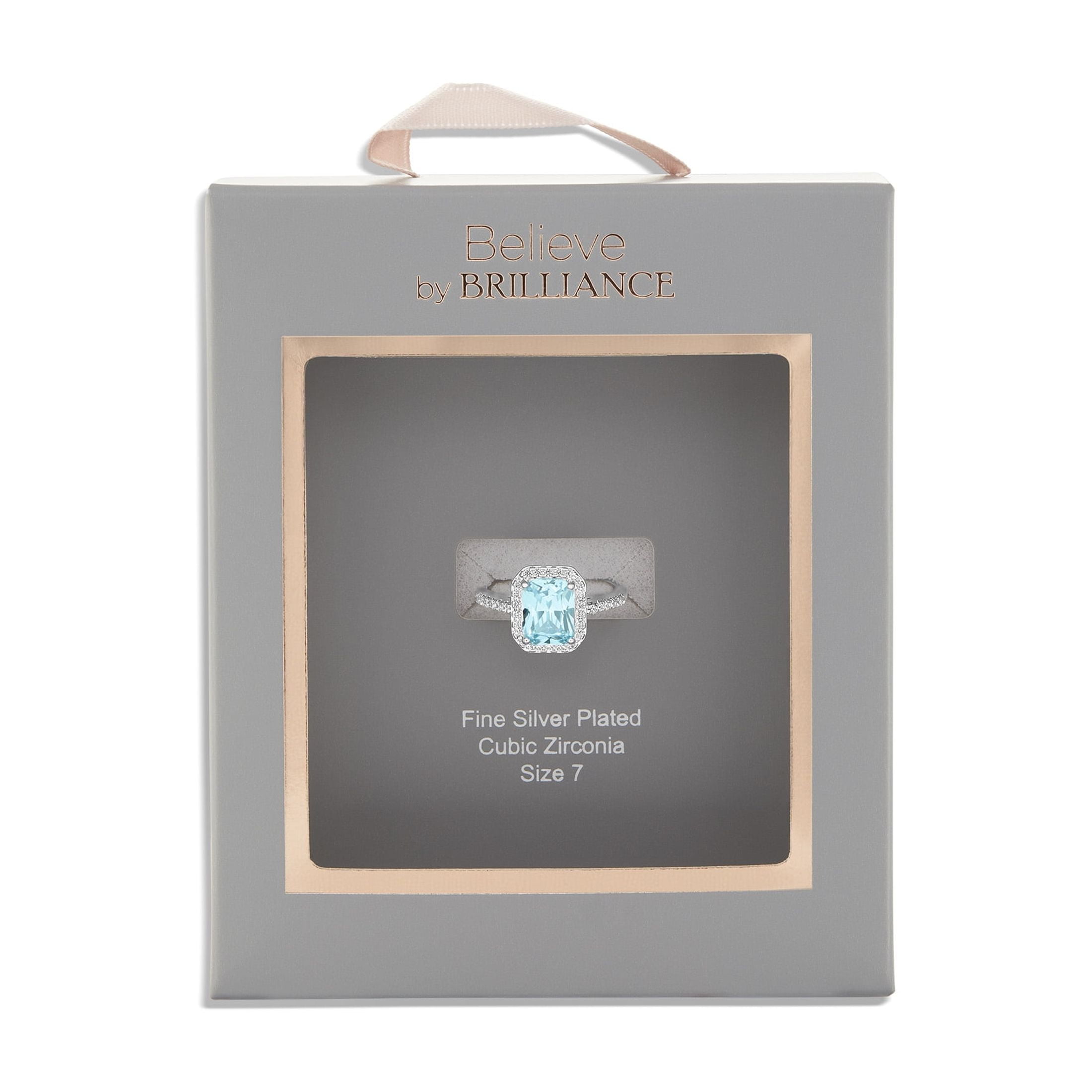 ミカリンページ Believe Women's Silver Plated Aquamarine Cubic Zirconia Ring Size