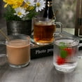 thumbnail image 3 of Ribbed Short Clear Glass Ripple Vintage Glassware Coffee Mug Set with Handle, Four Spoon, 12 oz, 4 Piece Set for Latte Milk Coffee Tea Juice Drinks (350 ml ), 3 of 8
