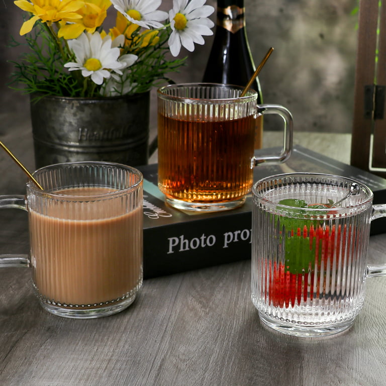 Glass Mugs 12 Oz, Clear Coffee Mugs with Handle 350Ml,Tea Mugs