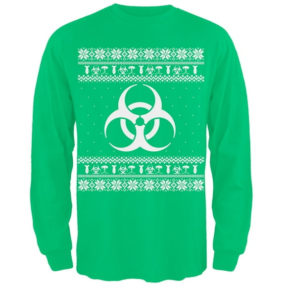 Biohazard Symbol Ugly Christmas Sweater Green Adult Long Sleeve T-Shirt - 2X-Large