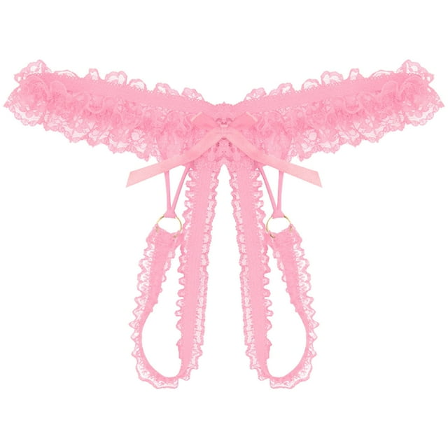 WZXFASHION Culottes en Dentelle Aguichant pour Femmes, Entrejambe Ouvert, Culottes Taille Basse, sous-Vêtements, Culottes pour Femmes, Rose, Taille Unique