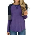 thumbnail image 1 of Txlixc Camiseta de crepe casual femenina, pullover de cuello redondo de manga larga a rayas de otoño e invierno Txlixc moda, 1 of 7