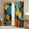 thumbnail image 2 of Manfei Tropical Plant Leaves Blackout Curtains Set of 2 (52x84 Each),Natural Botanical Window Curtains,Blue Orange Black Curtains and Drapes For Adults,Microfiber Bedroom Decor, 2 of 6