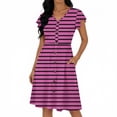 thumbnail image 2 of BUIGTTKLOP Dresses for Women 2026 Summer Casual Knee-Length Dress V-Neck Ruffle Sleeves Striped Front Button down Dresses with Pockets, 2 of 6