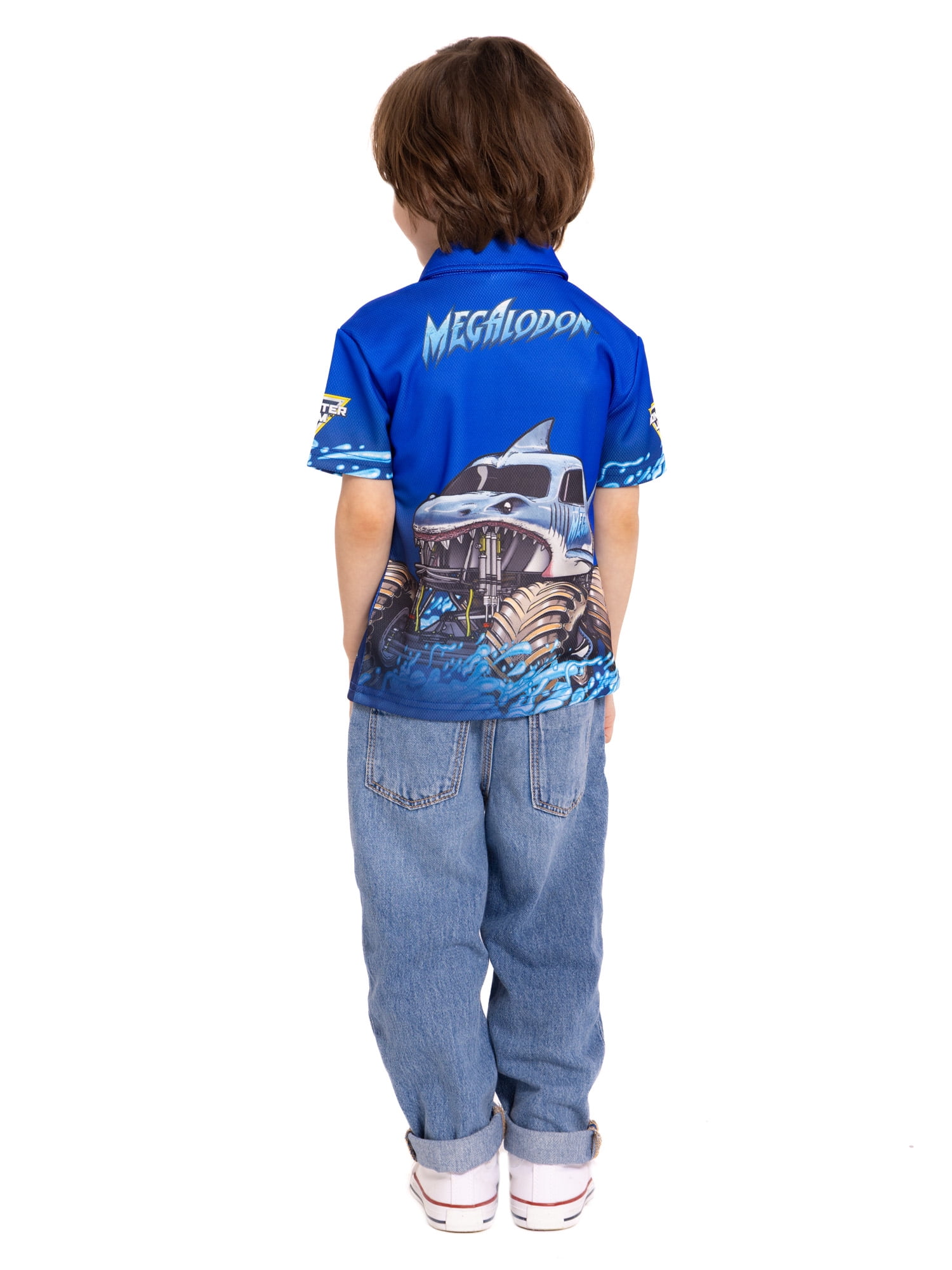 Monster Jam Megladon Toddler Boys Button Shirt with Short Sleeves, Sizes 12M-5T