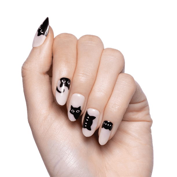 Olive & June Instant Mani Medium Oval Press-On Nails, Black Cat