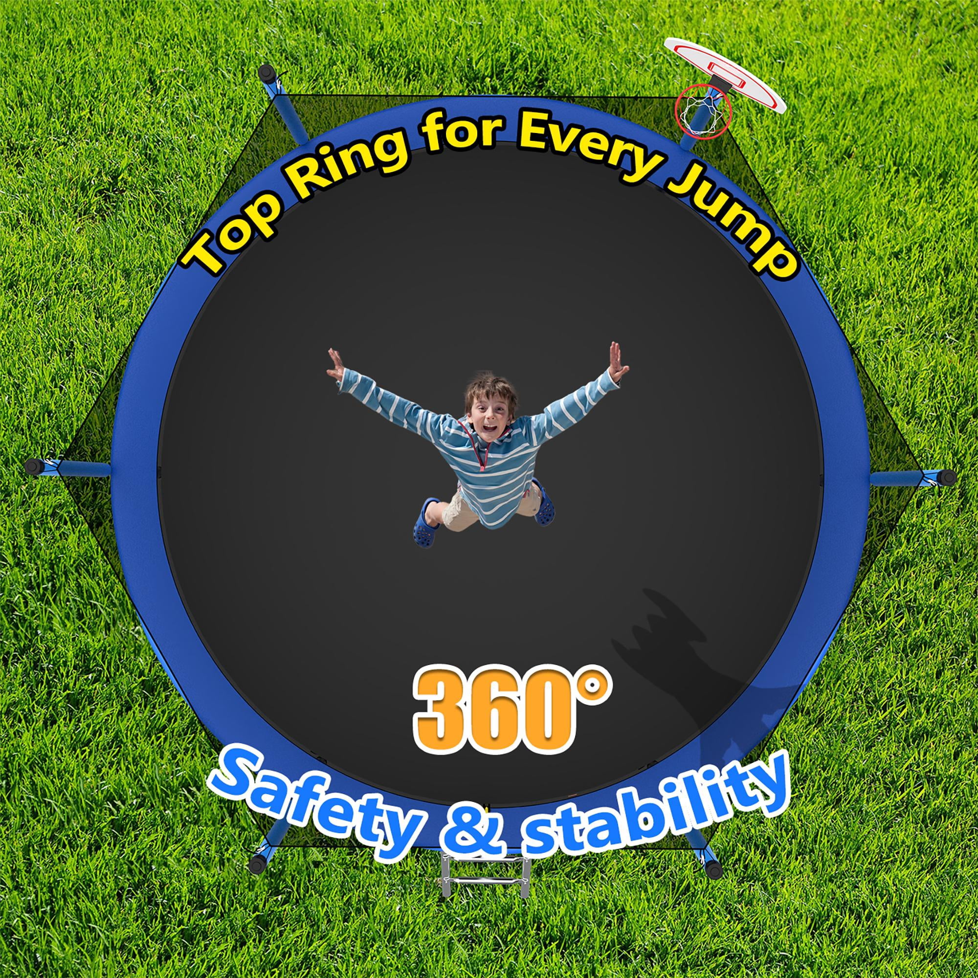 Mersco 14FT Heavy Duty Trampoline with Enclosure Net , Slide Outdoor Big Trampoline for Backyard,Kids Trampoline with Basketball Hoop,Birthday and  Holiday Gifts for Kids,Green