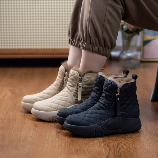 Zapatos acolchados de algodón para mujer, botas de nieve de invierno con suela gruesa y forro polar integrado, zapatos cálidos antideslizantes y gruesos