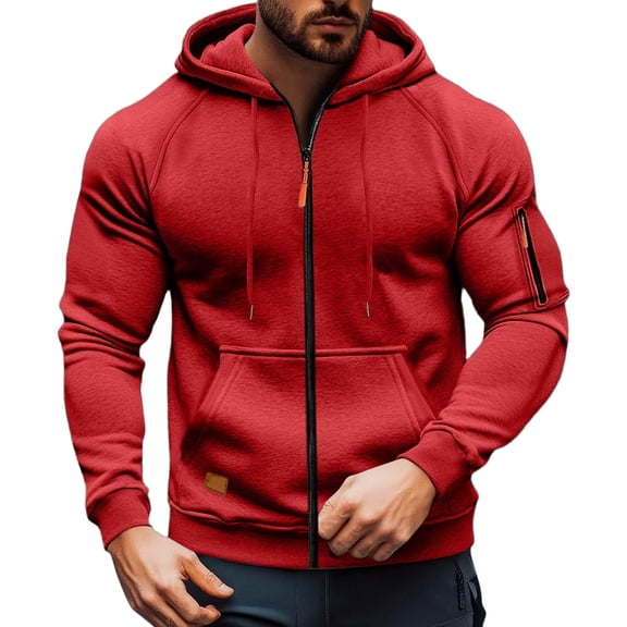 Havenx Zip Up Hoodies for Men Long Sleeve Drawstring Jackets with Pockets Hooded Sweatshirt Workout Lightweight Athletic Fall Winter Pullover,Red XL