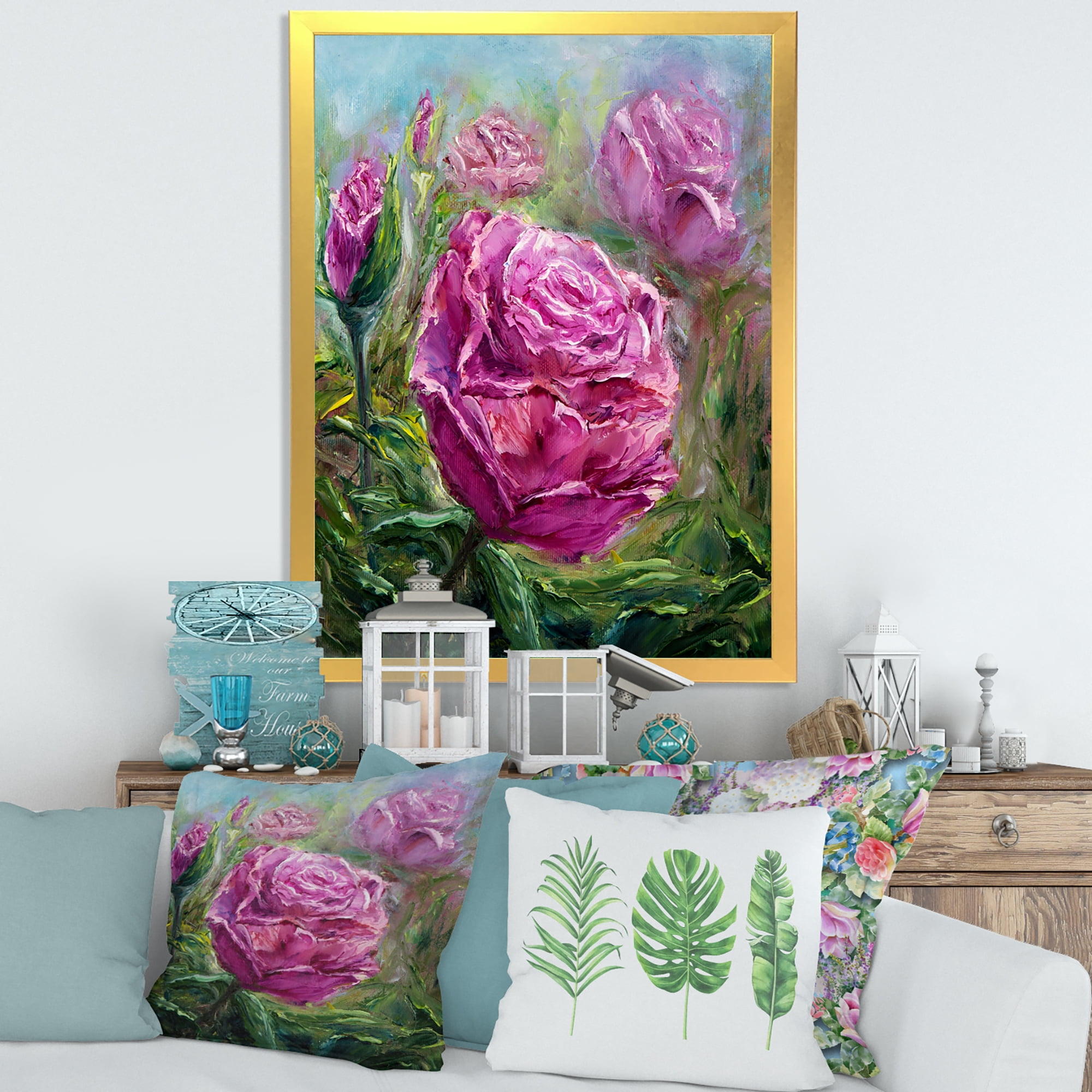 Designart 'Abstract Pink Peonies' Traditional Framed Art Print