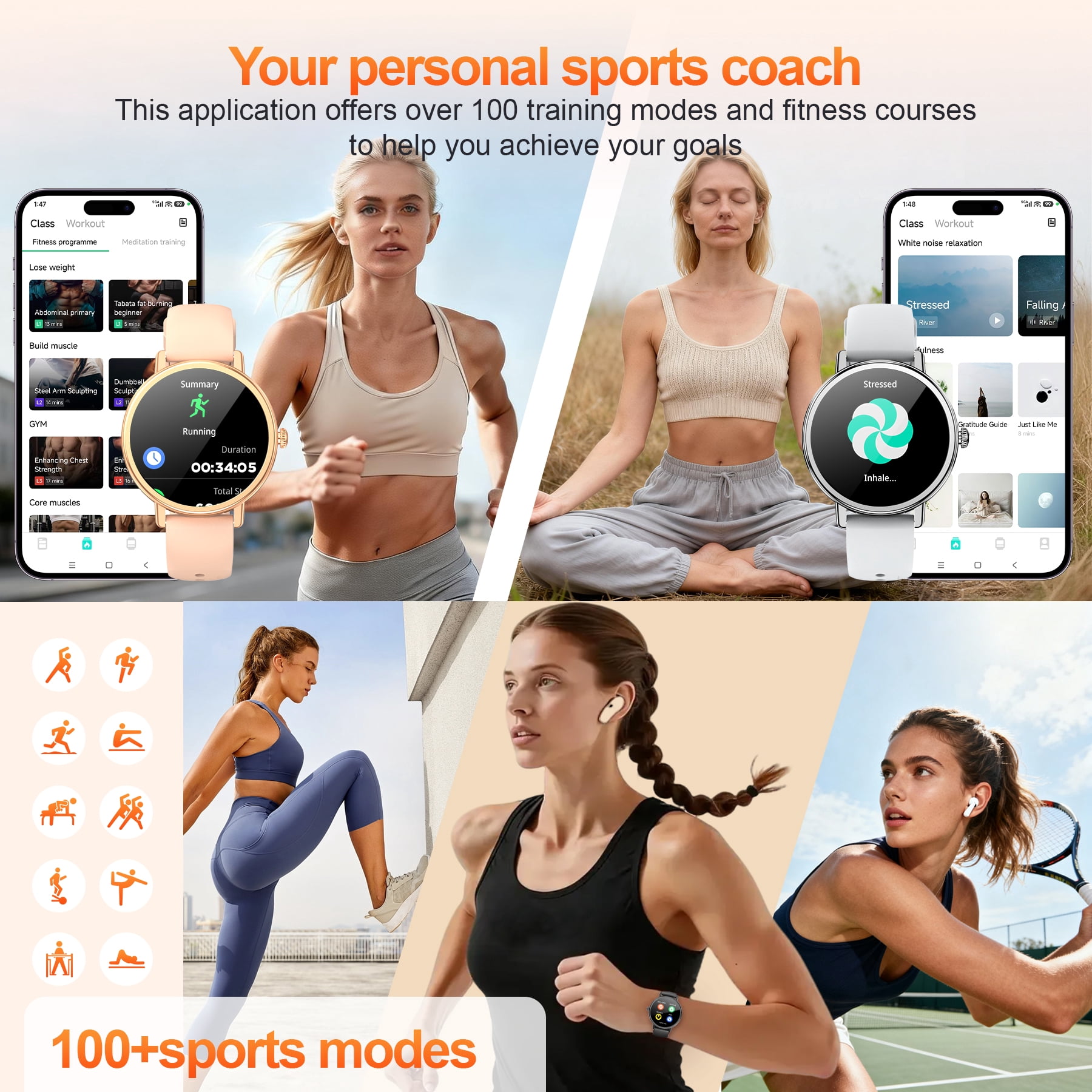 IOWODO Smart Watch for Women Men, Bluetooth Calling Fitness Tracker, 1.26" Touch Screen, 100+ Sport Modes, Message Notifications, Compatible with Android iPhone (Black)