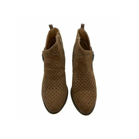 

JOURNEE Womens Brown Cushioned Perforated Almond Toe Stacked Heel Zip-Up Booties 8