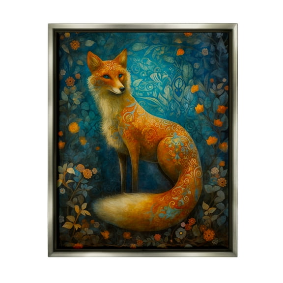 Stupell Industries Patterned Forest Fox Animals & Insects Painting Gray Floater Framed Art Print Wall Art, 25 x 31