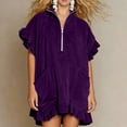 thumbnail image 5 of Smsaxvxz Summer Dresses for Women Fashion Solid V Neck Ruffle Short Sleeve Casual Loose Pocket T-Shirt Dress Purple M, 5 of 7