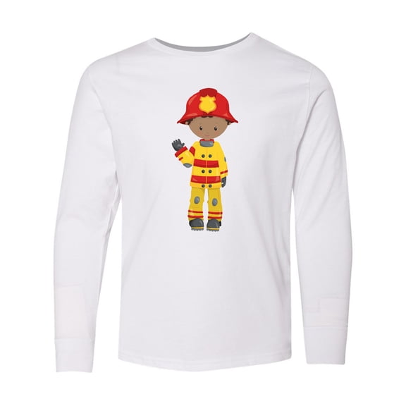 Inktastic African American Boy, Fireman, Firefighter Long Sleeve Youth T-Shirt