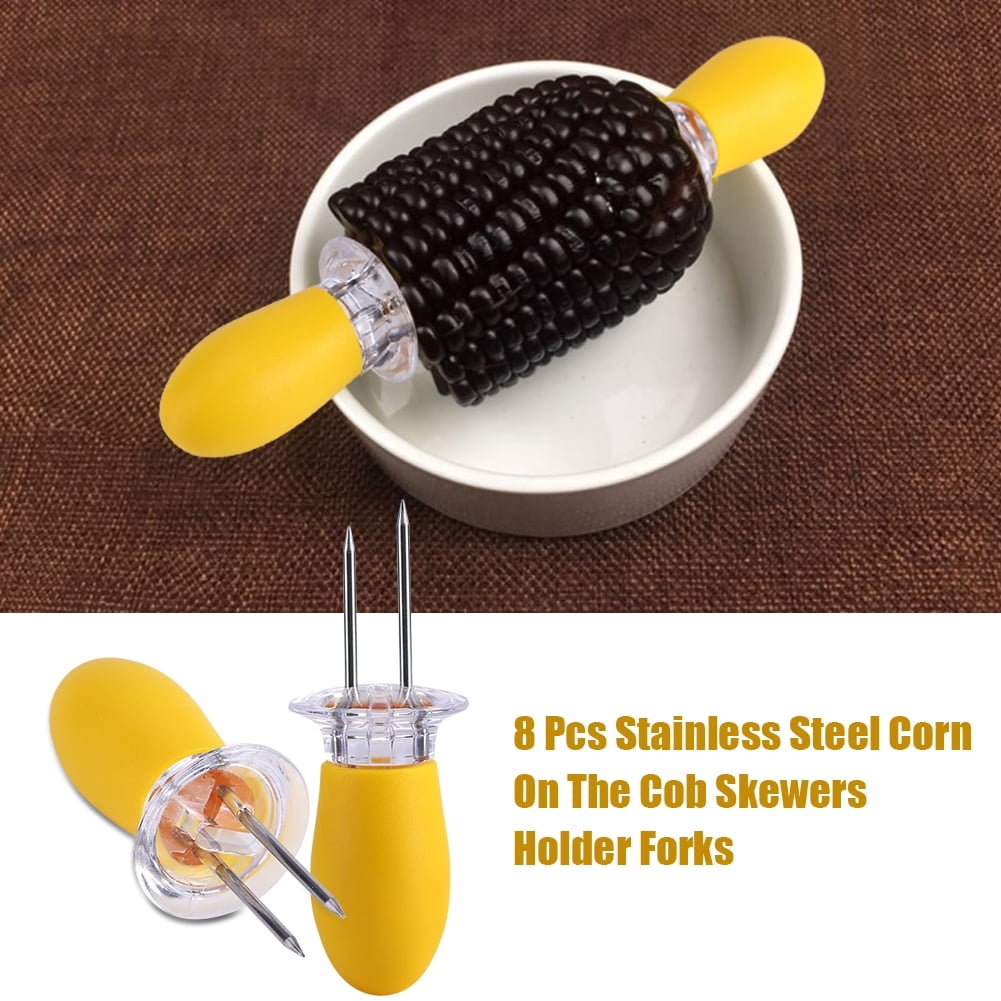 EOPER 6 Pieces Stainless Steel Corn Cob Holders Large Handle Corn Forks for Home Kitchen Cooking BBQ Party Utensil