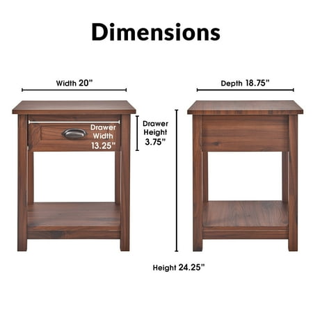 Click Decor - Traditional Wood 1-Drawer Night Stand - Ebony
