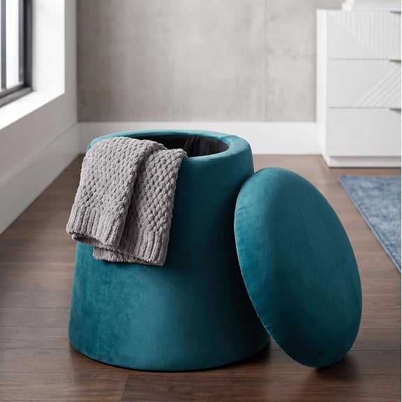 CGTER20'' Mushroom Storage Ottoman, Teal | Velvet Fabric, Foot Rest for Living Room, Vanity Stool for Bedroom, Extra Seating for Home Decor