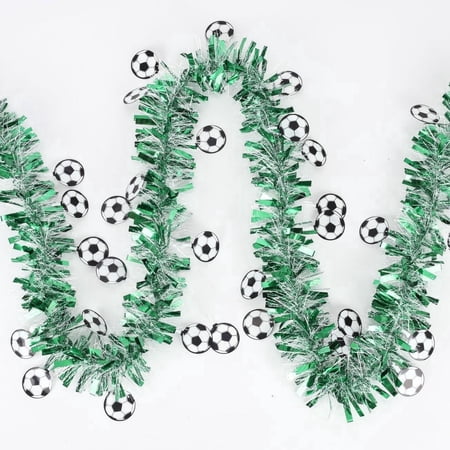 52.5Ft Soccer Glitter Tinsel Garland Decoration, Green Metallic Tinsel Twist Garland, Parade Golf Cart Shiny Tinsels for Game Day Party, Sports Bar, Soccer Birthday & Team Banquet