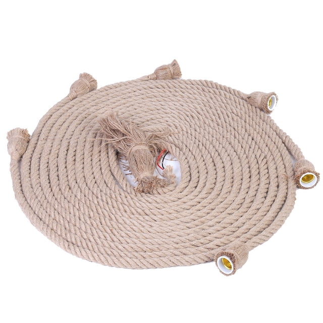 Lámpara colgante retro vintage de 3 m y 6 cabezales E27 con filamento de cuerda de cáñamo para techo
