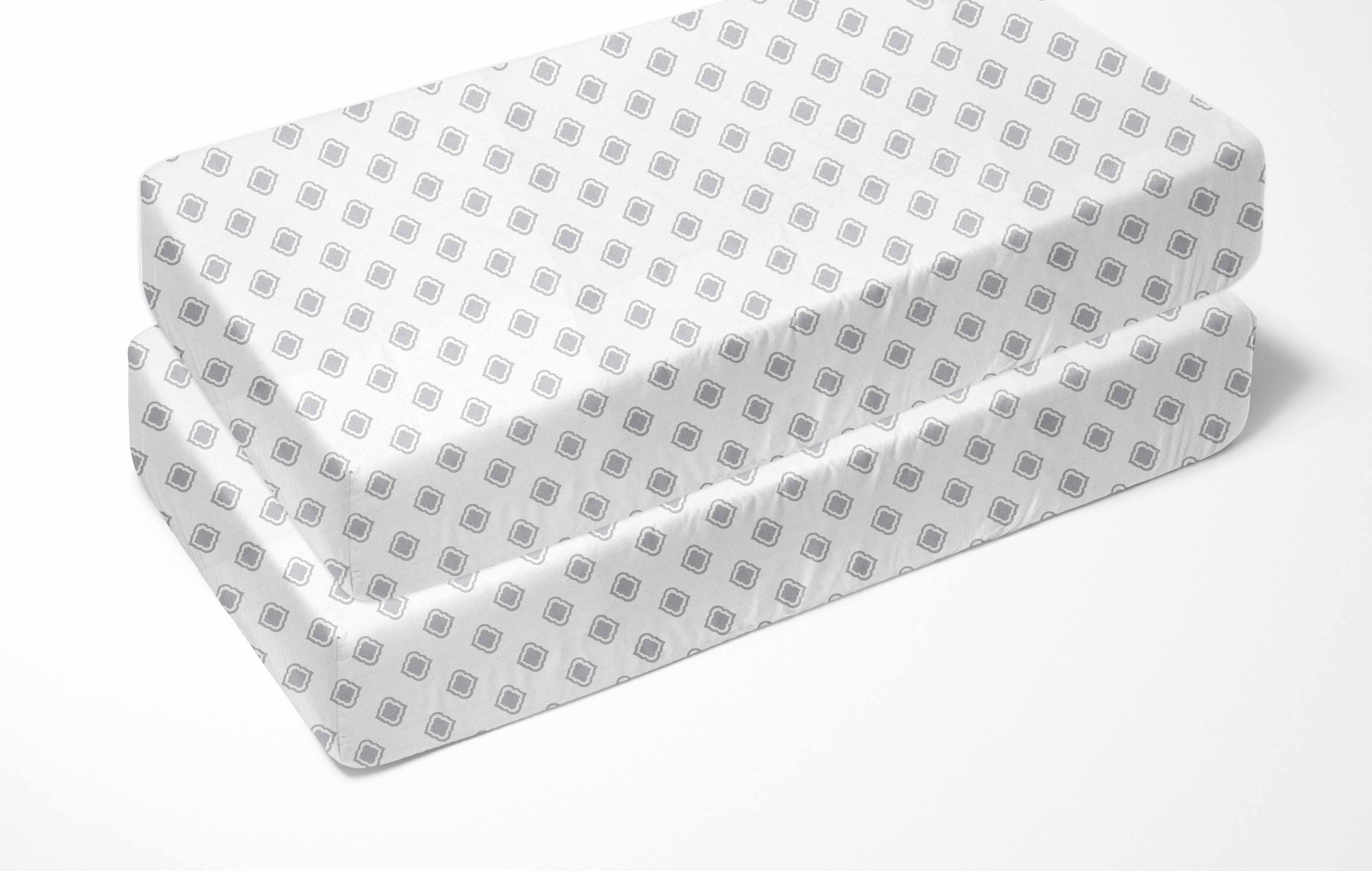 Bacati - Morocan Tiles Crib/Toddler Bed Fitted Sheets 100% Cotton Muslin 2 Pack, Gray