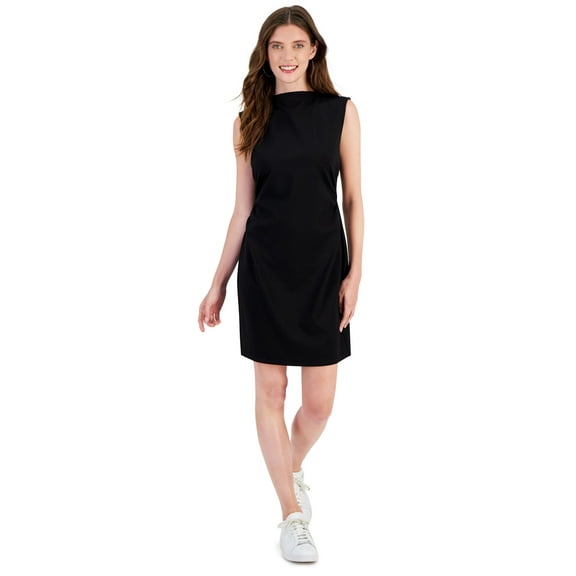 Women's Mock-Neck Side-Ruched Sheath Dress Black XXL